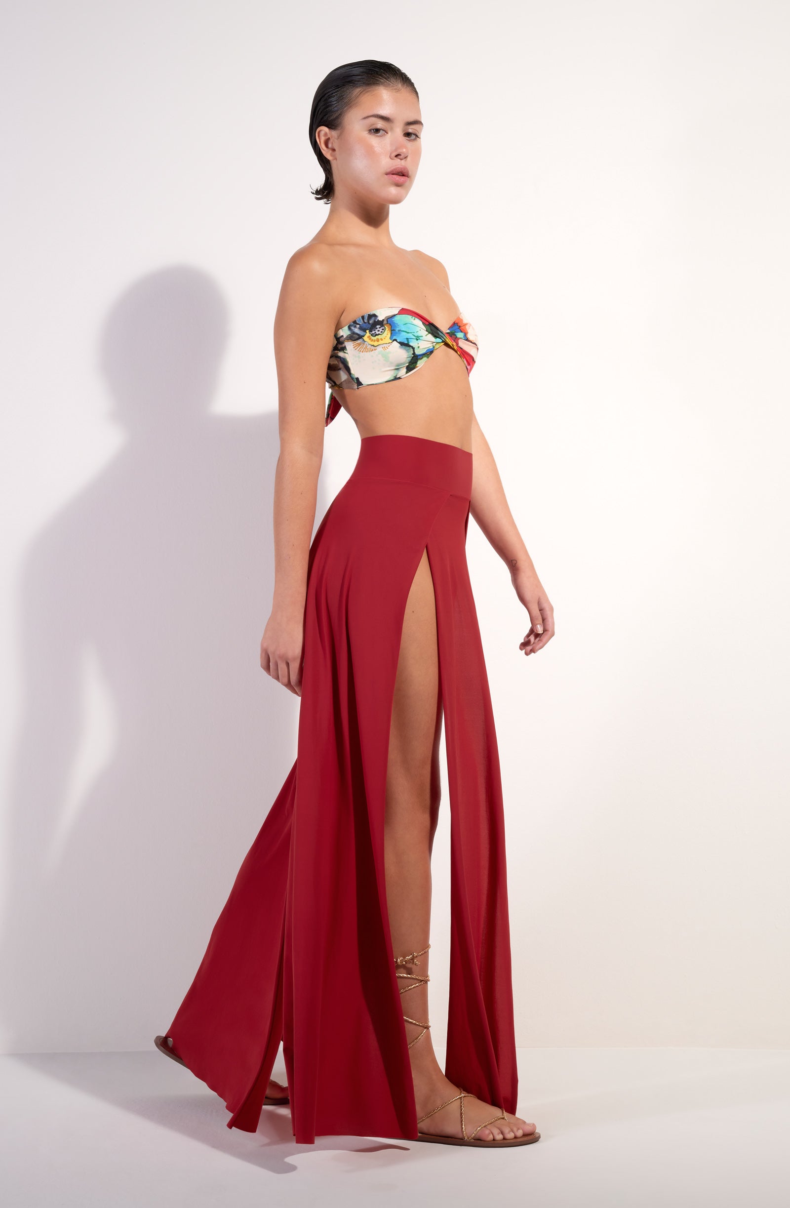 jax jupe longue fendue rouge garance