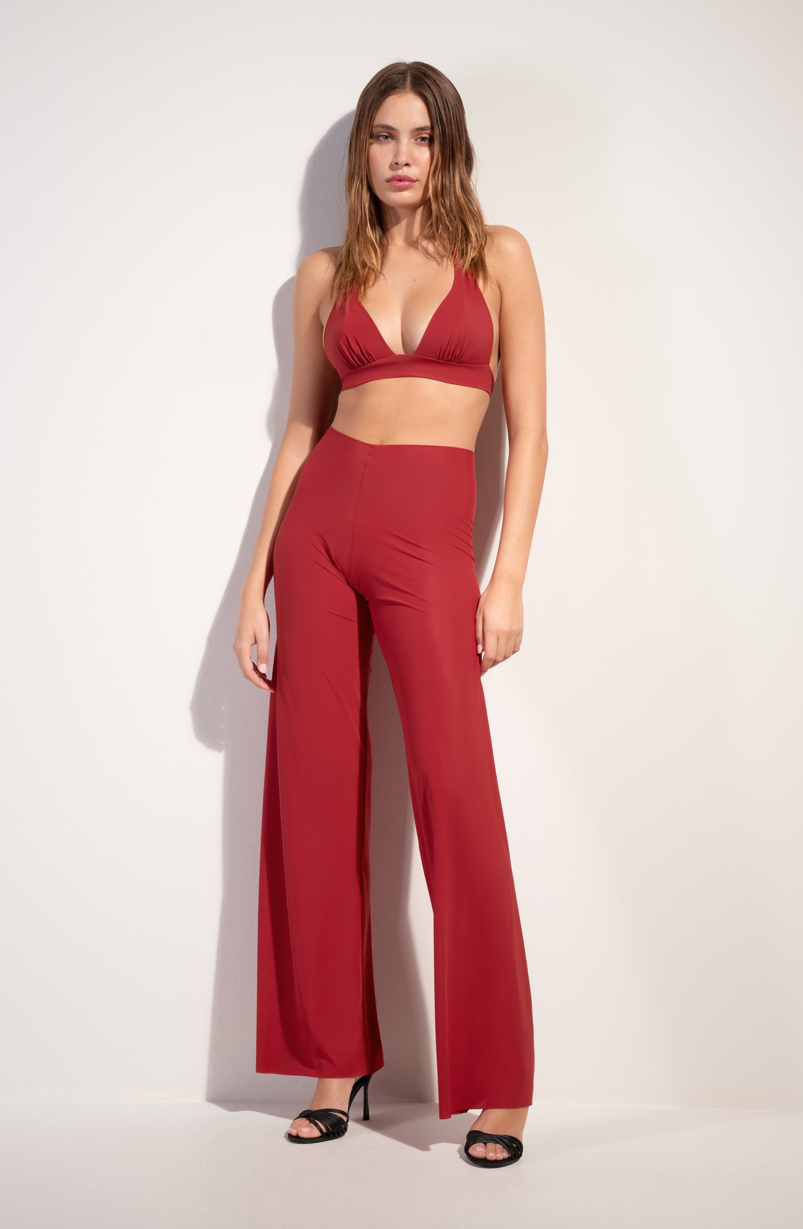 myla pantalon ample en voile leger rouge garance