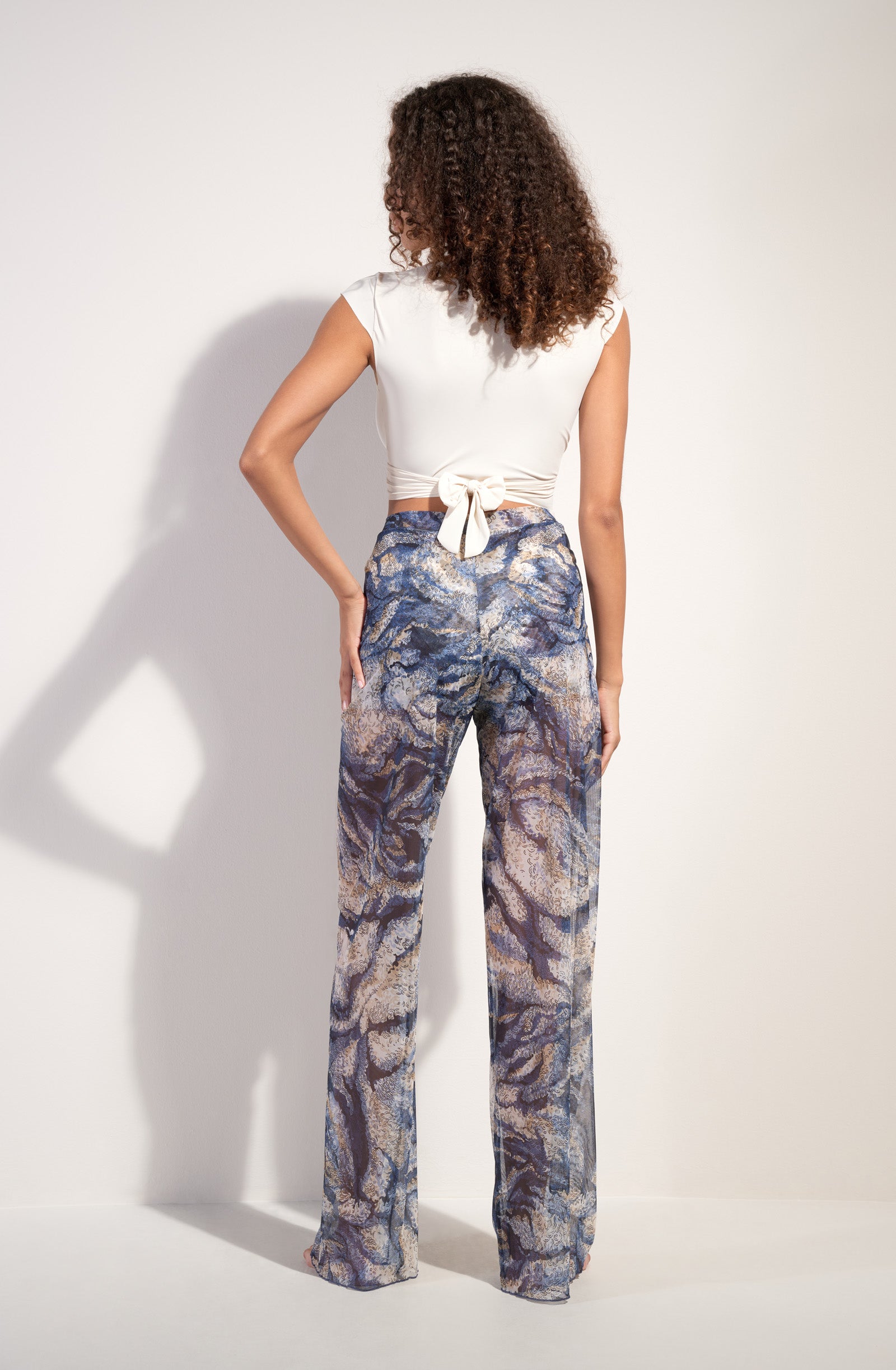 paz pantalon large en tulle imprime wave