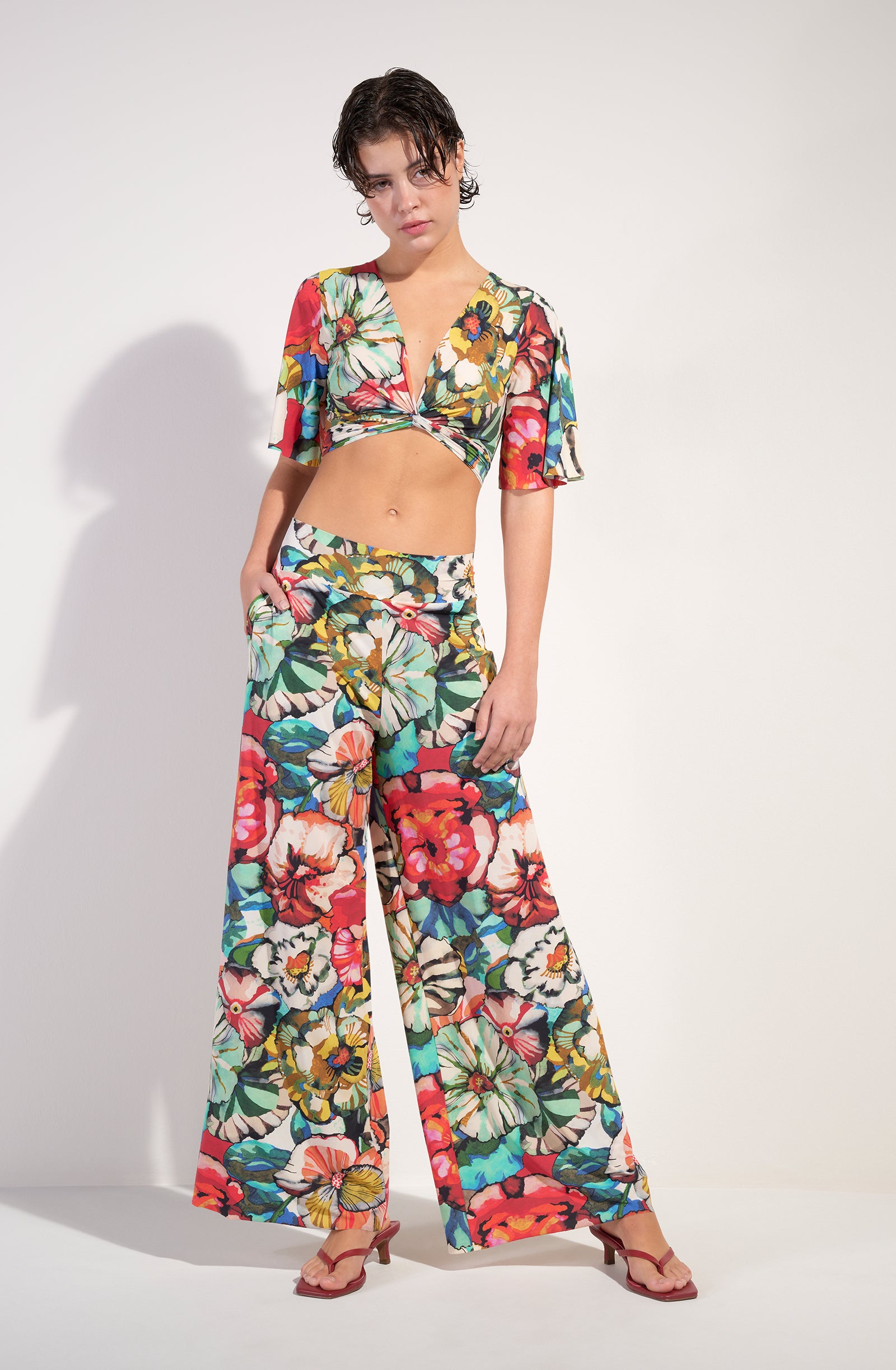 pitta pantalon voile ample imprime flower