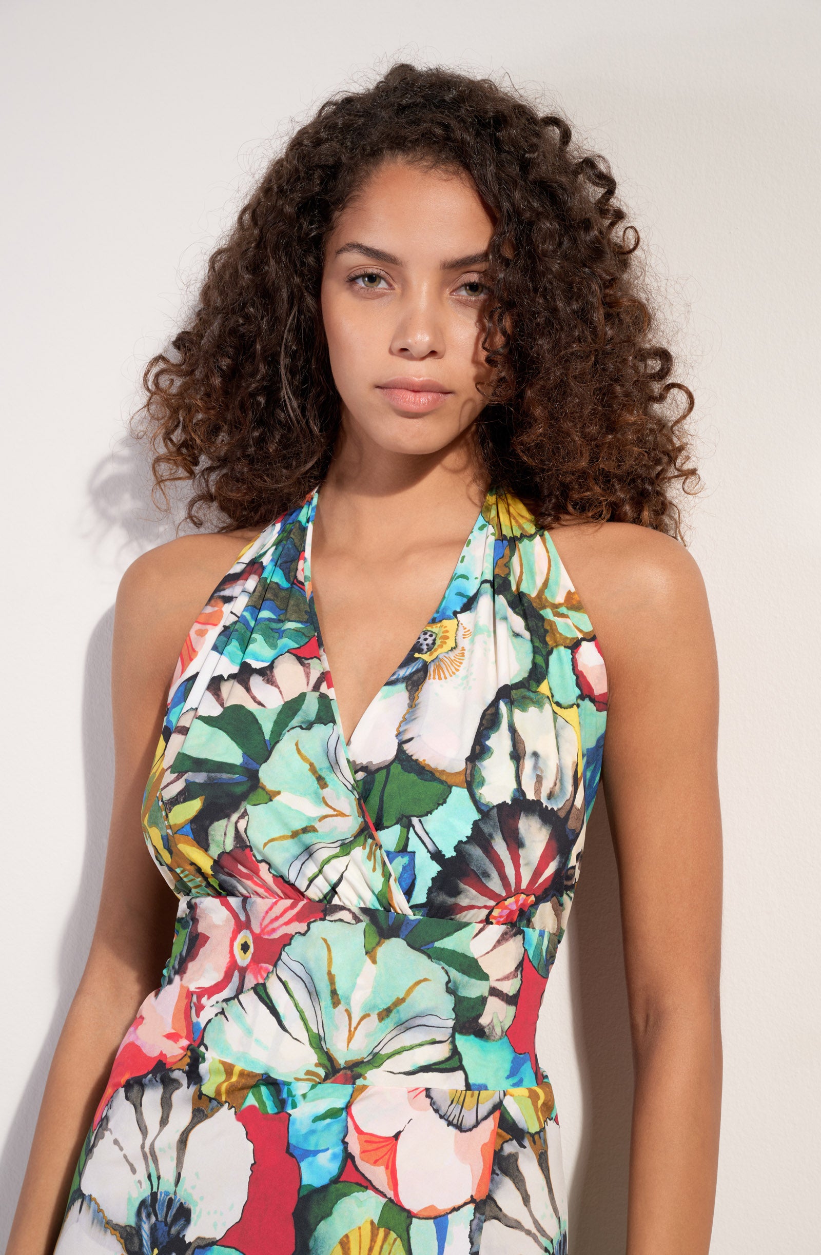 rona robe longue en voile dos nu imprime flower