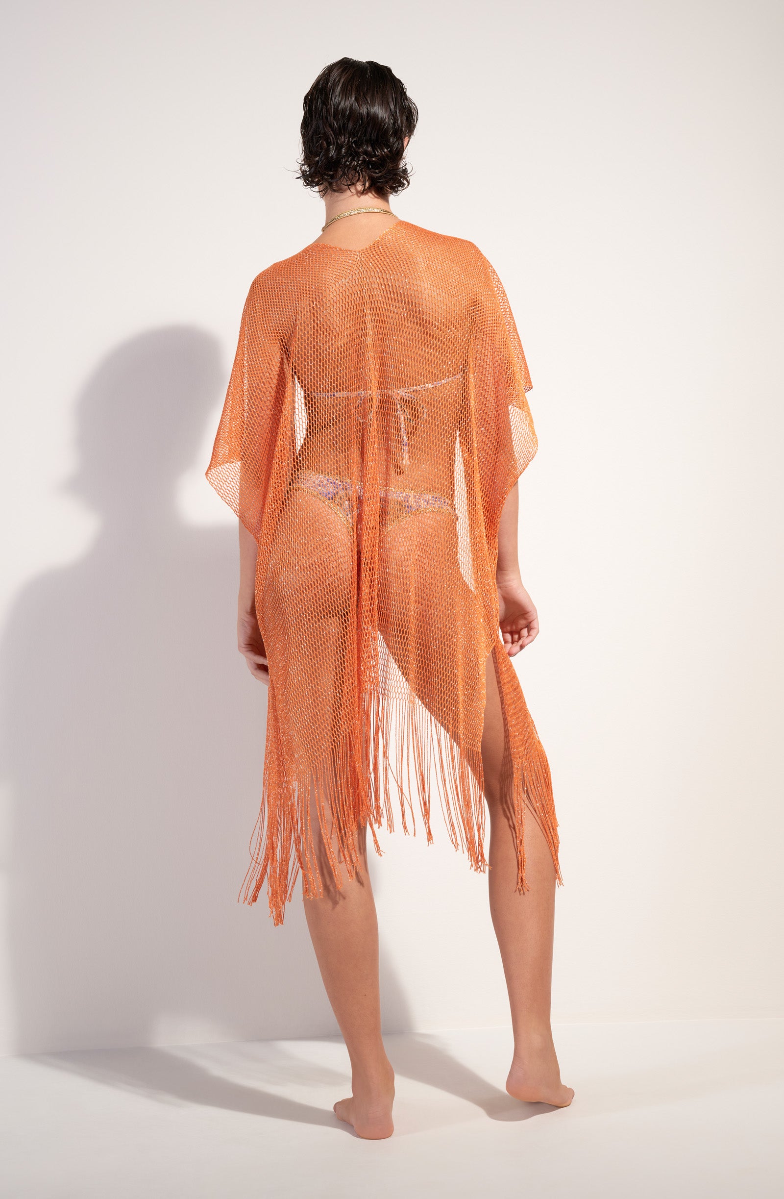 vita veste kimono courte a franges orange
