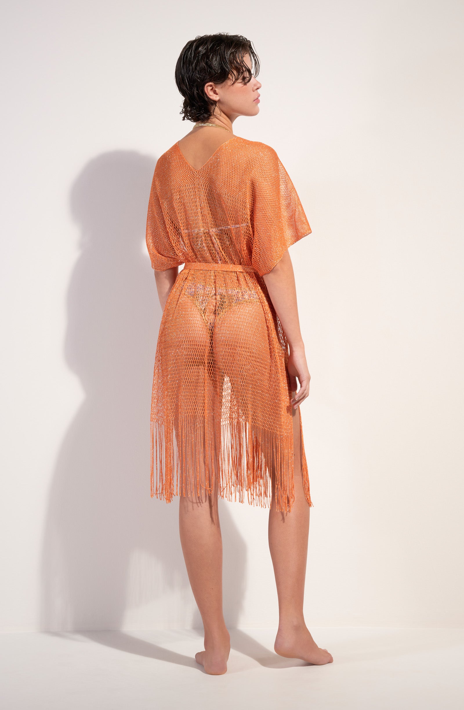 vita veste kimono courte a franges orange