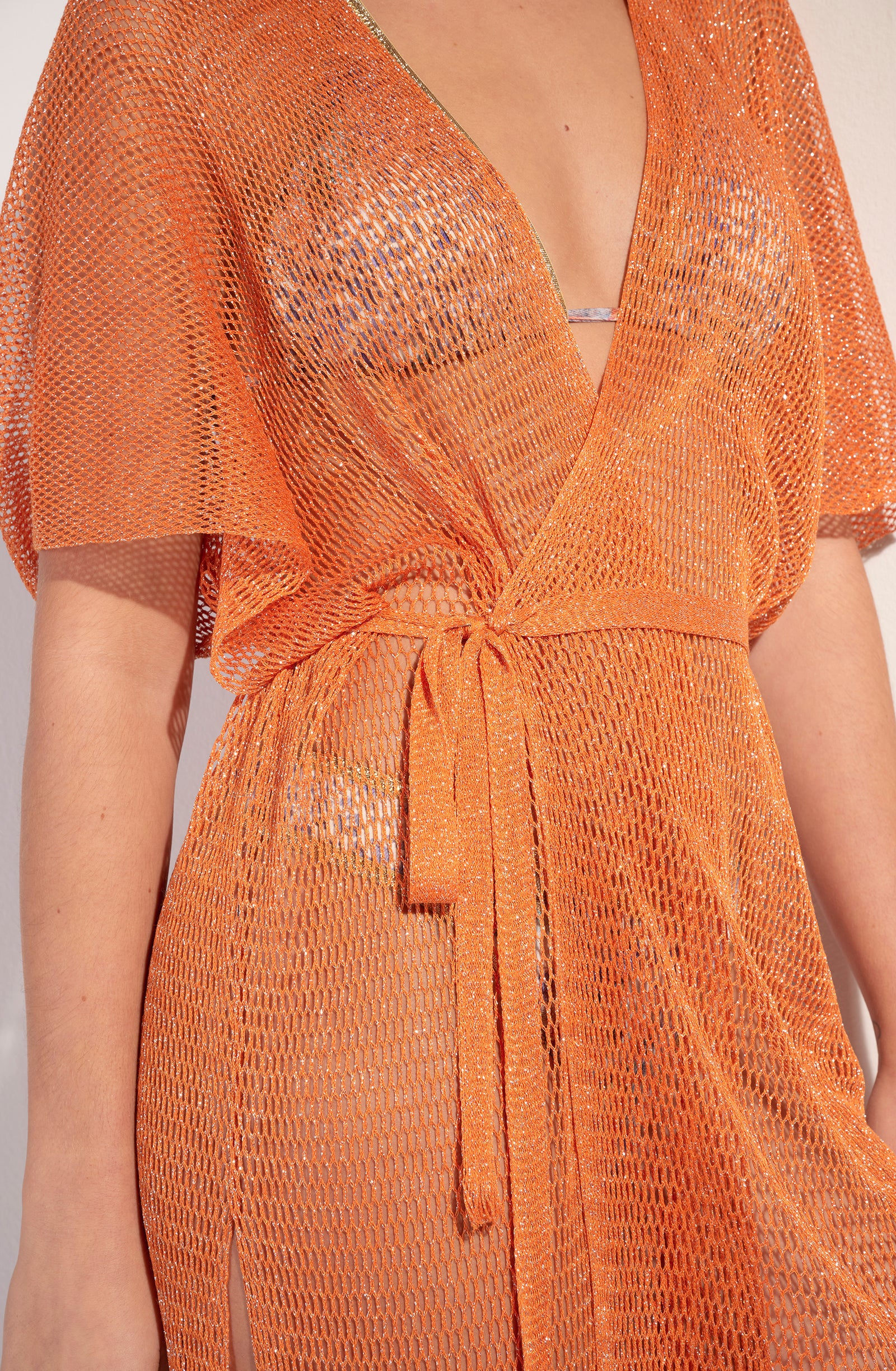 vita veste kimono courte a franges orange