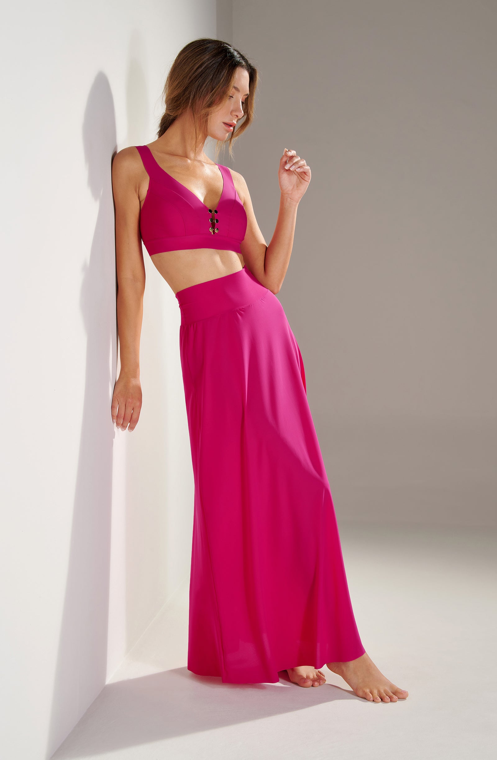 kiny Haut de maillot de bain brassière framboise à boutons