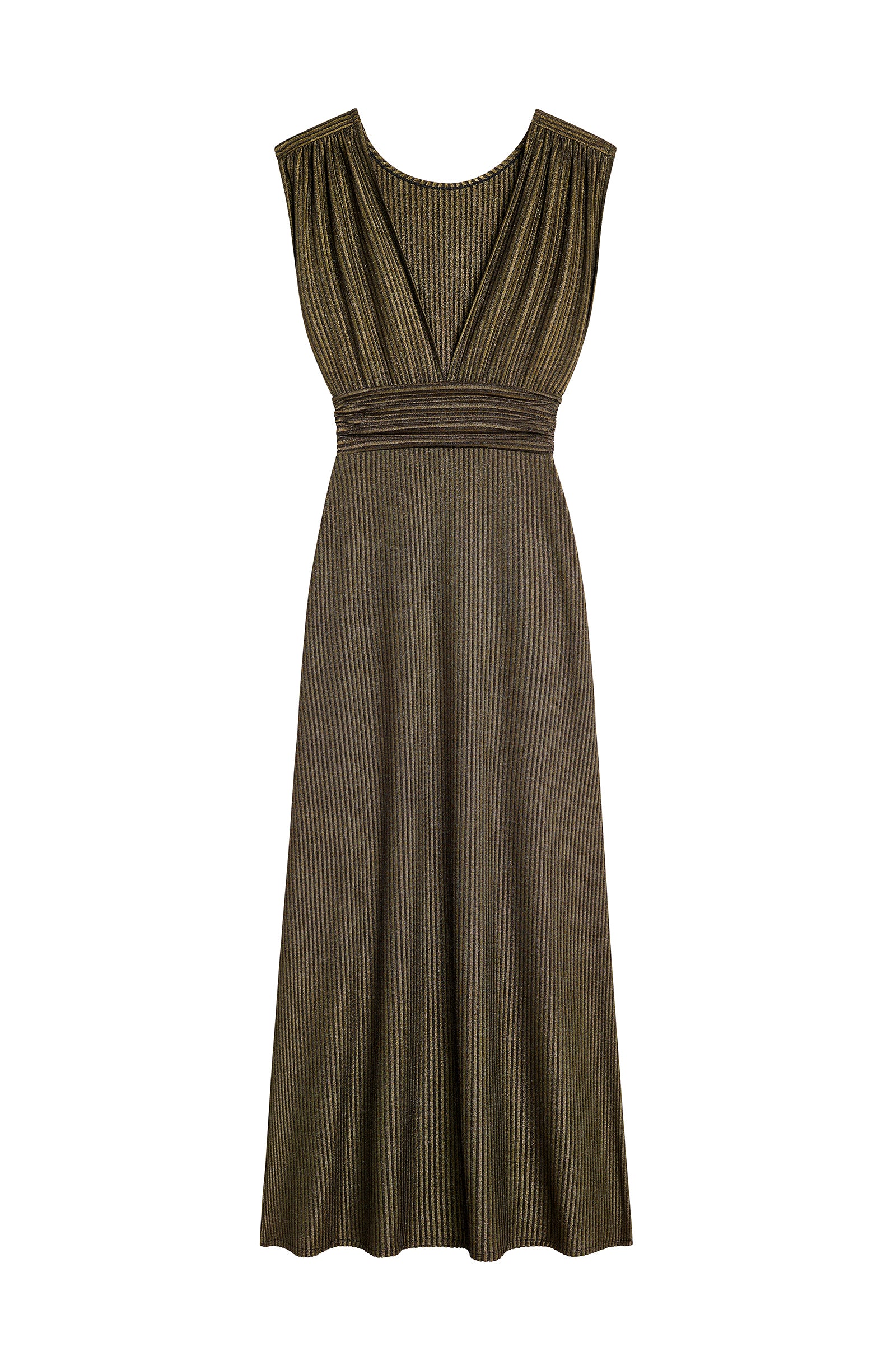 roxane Robe longue évasée en maille noire et dorée