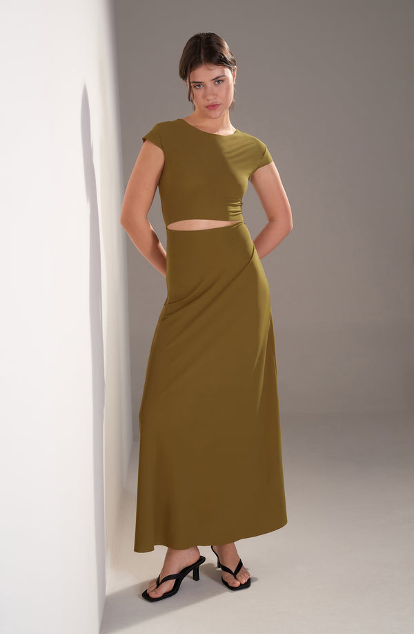 kolil robe longue bronze découpe cropped - Pain de Sucre