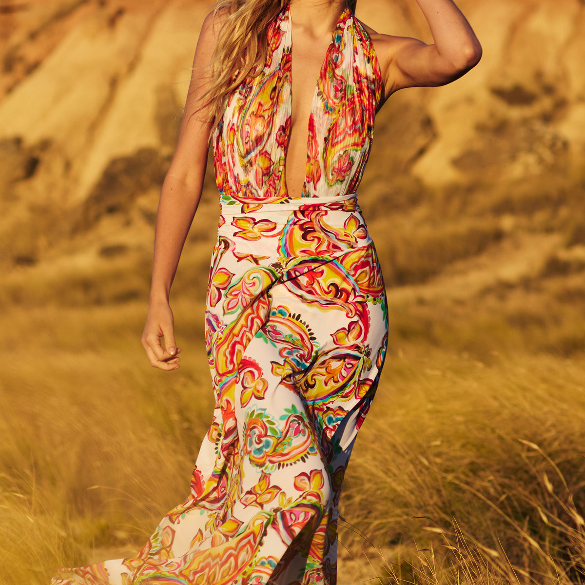 Jupe Longue Miss Etam - Imprimé Floral Et Paisley Coloré, Fermeture éclair Latérale - Taille 48