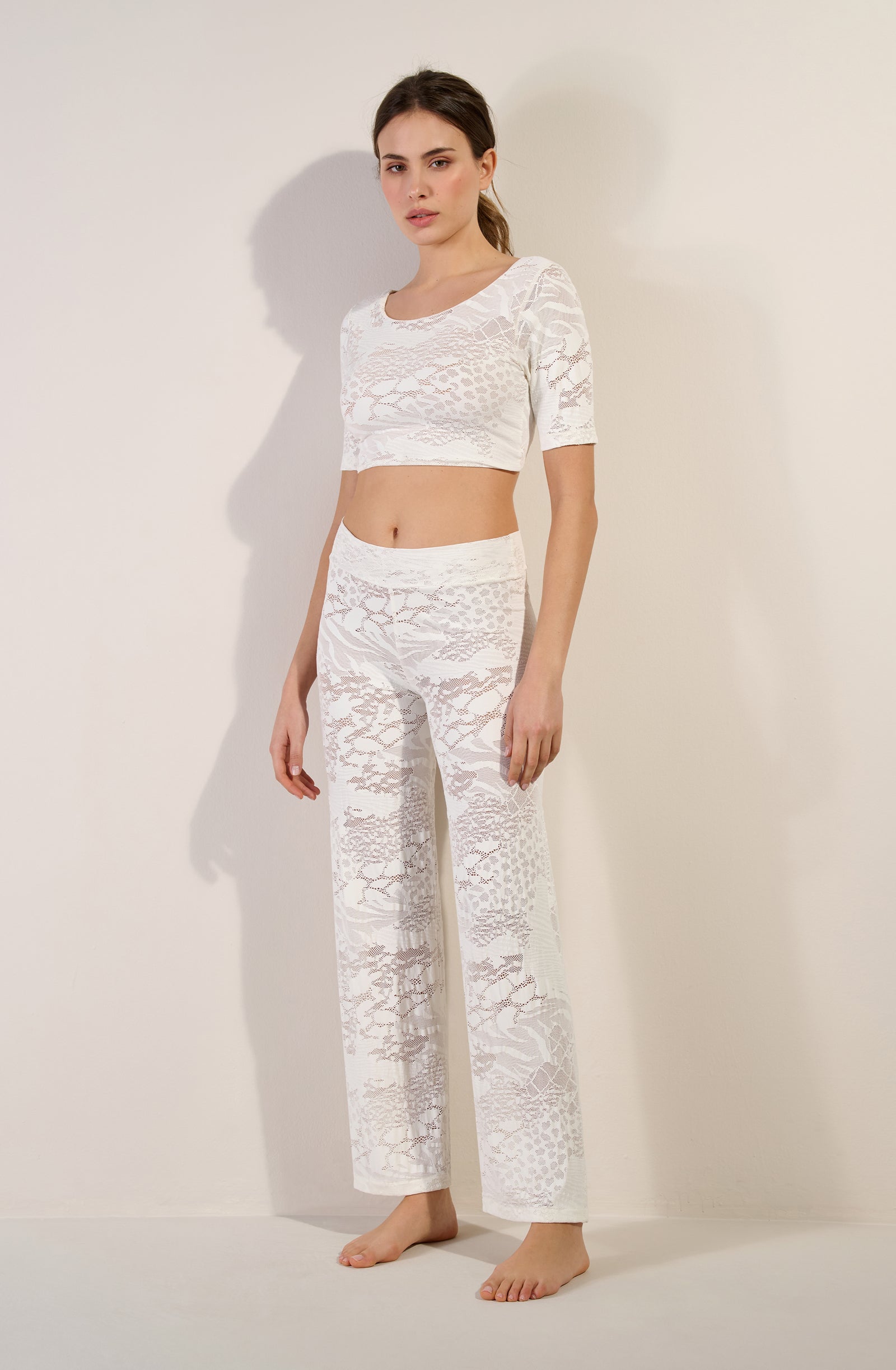 pooja Pantalon droit écume en dentelle