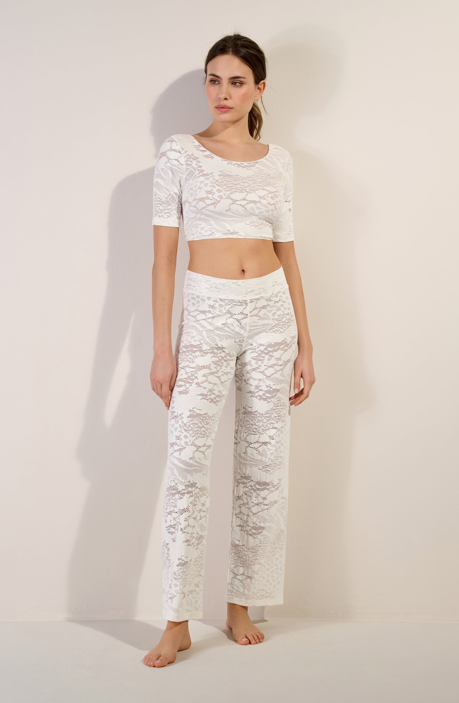 pooja Pantalon droit écume en dentelle