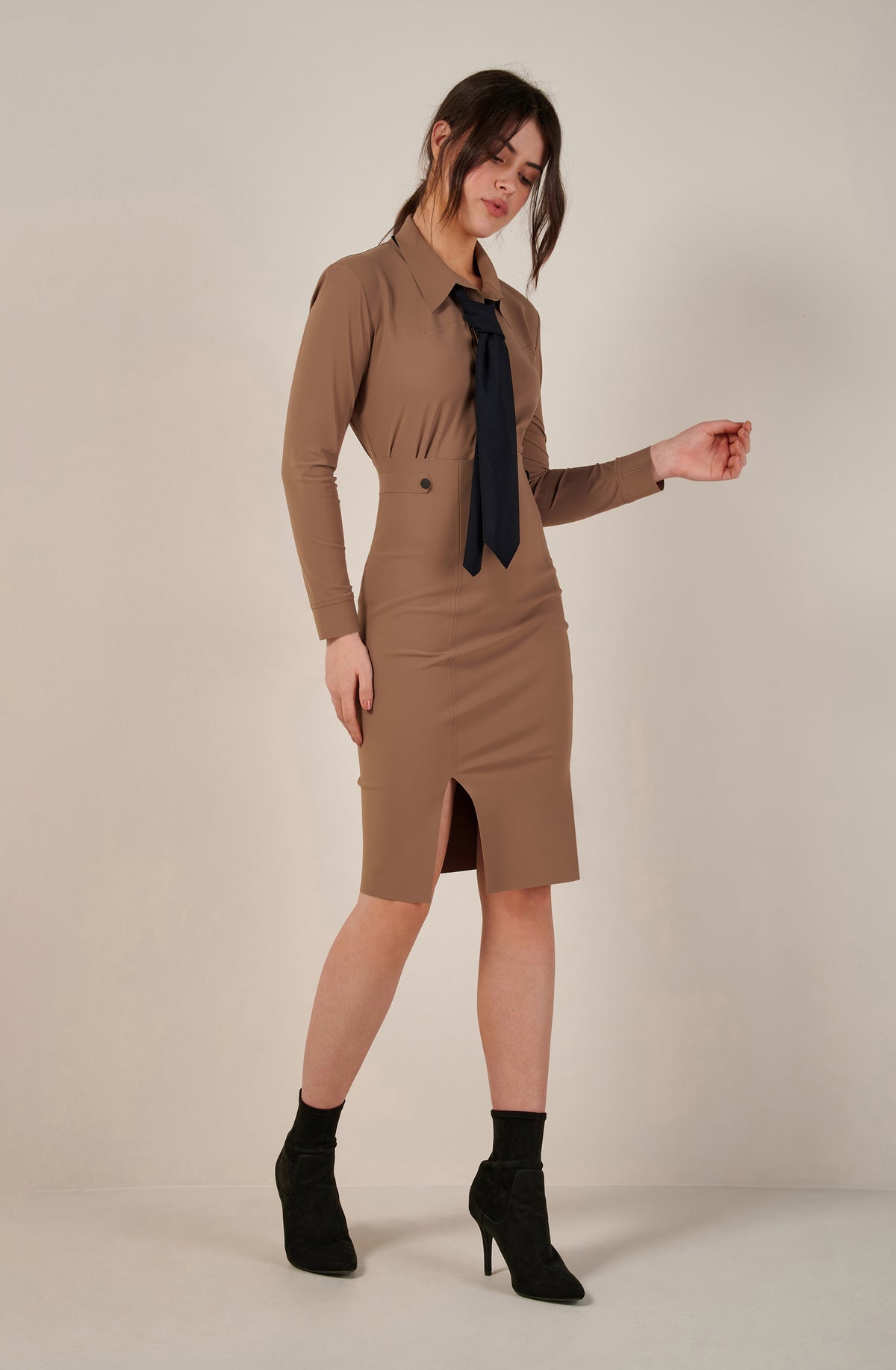 mylane jupe fourreau taille haute taupe