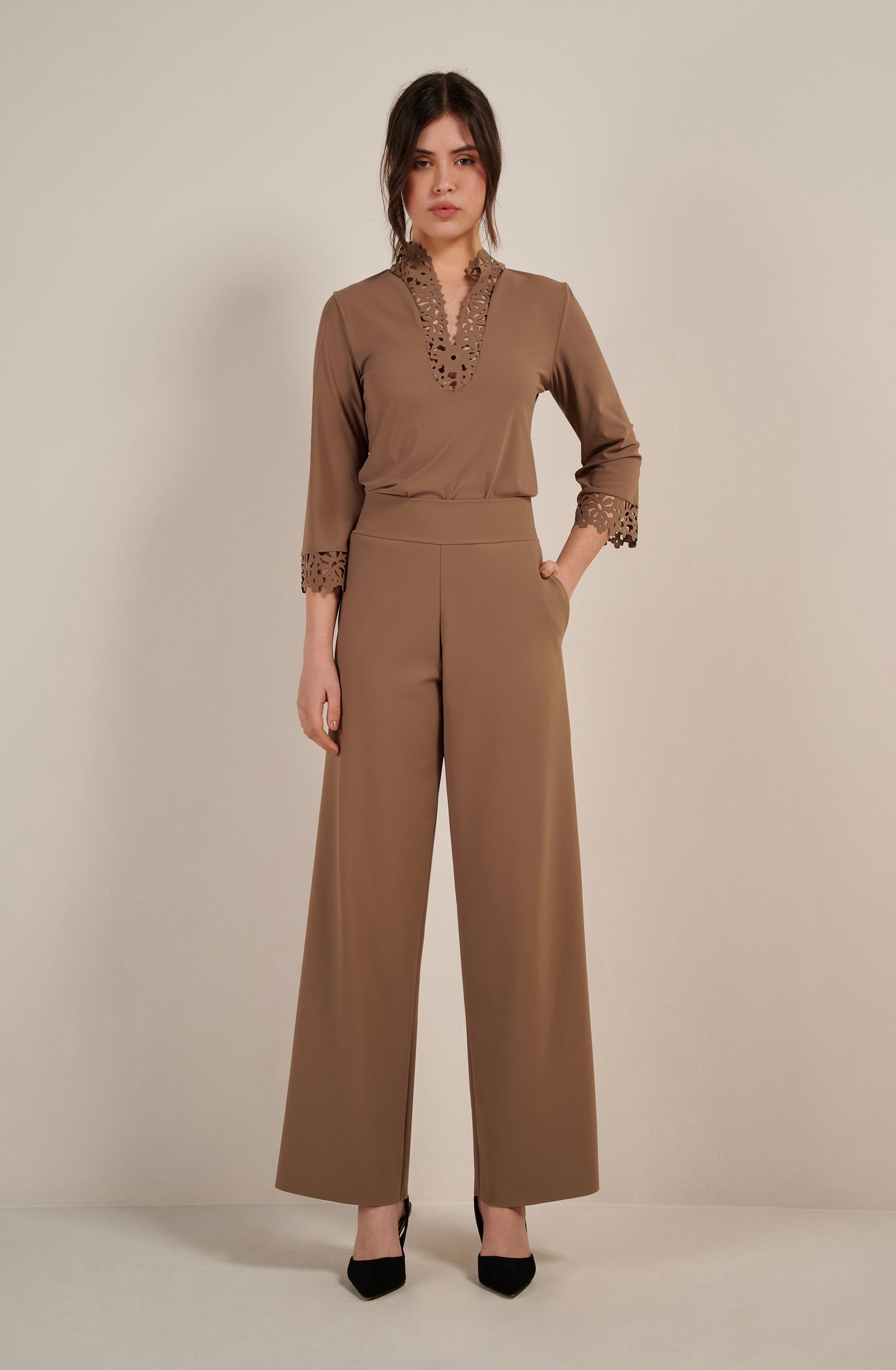 panty Pantalon large taille haute taupe