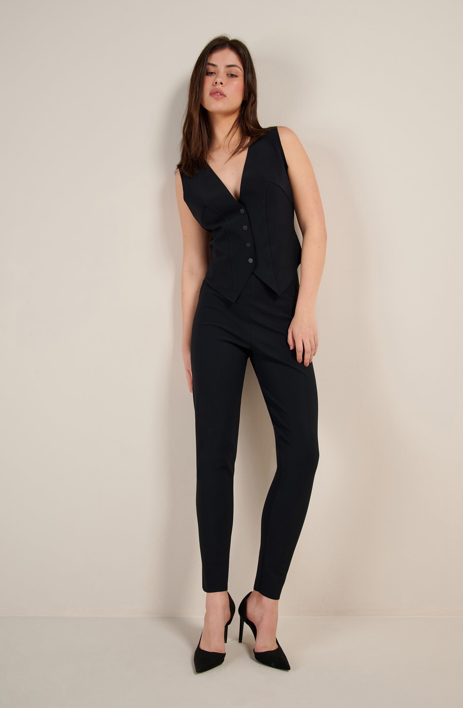 pippo Pantalon cigarette taille haute noir