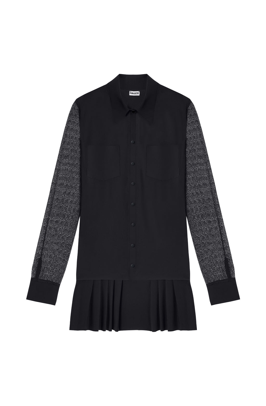 richarde Robe chemise noire à manches transparentes