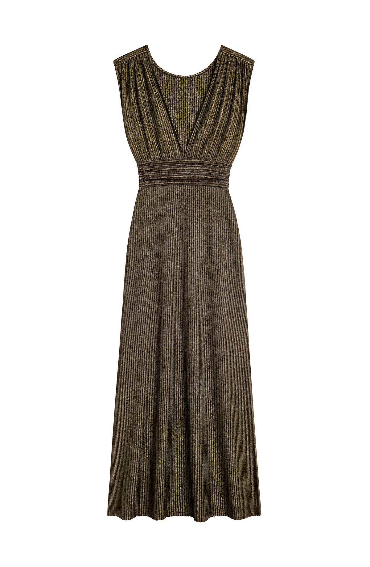 roxane Robe longue évasée en maille noire et dorée